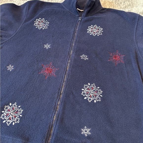 Navy Fleece Jacket with Snowflake Embroidery - Picture 4 of 6